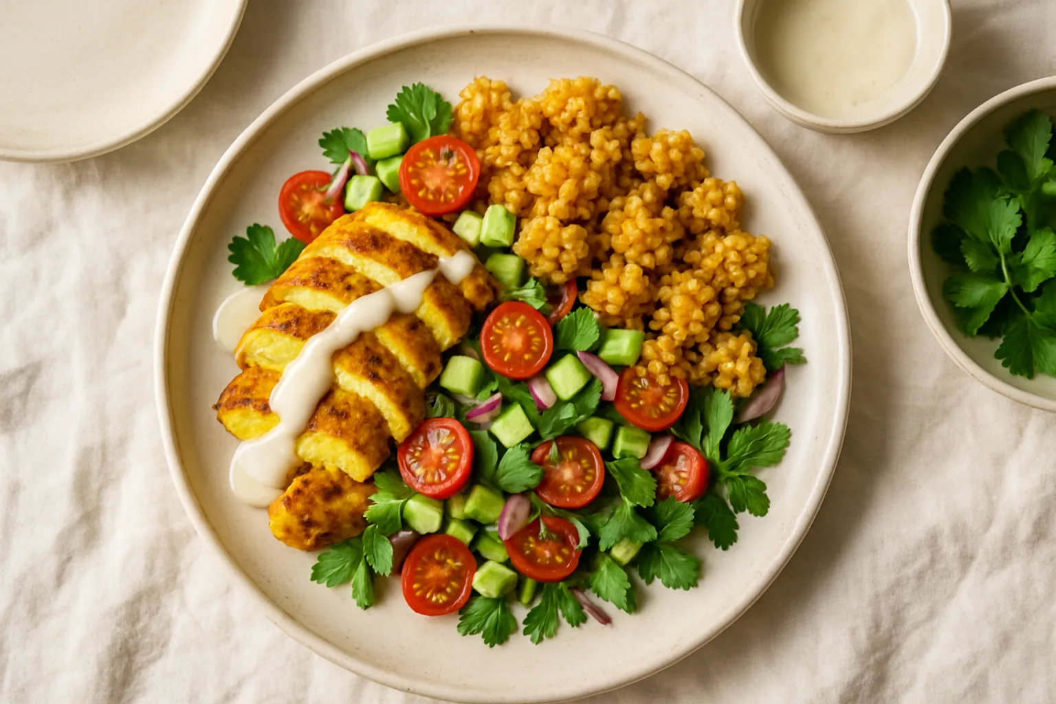 Chicken shawarma crispy rice salad