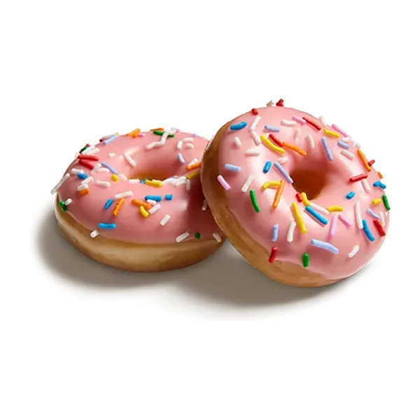 Mini Strawberry Iced Doughnuts with Sprinkles