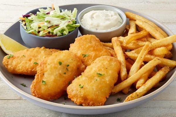 Fish & Chips with Seasoned Fries, Coleslaw & Tartar Sauce
