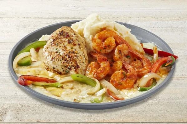 Sizzling Chicken & Shrimp with Mashed Potatoes