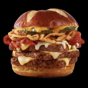 Pretzel Bacon Pub Triple Cheeseburger